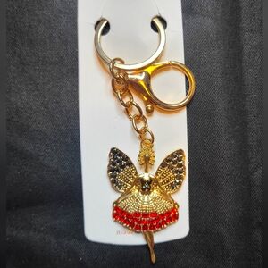 Elegant Gold Rhinestone Gray & Red Fairy Keychain/Bag Charm NWT